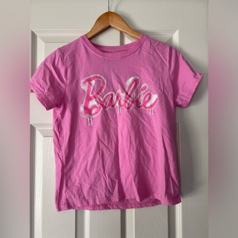 Barbie Girls XL Pink Graphic Tee Shirt Youth XL Drip Logo Barbiecore